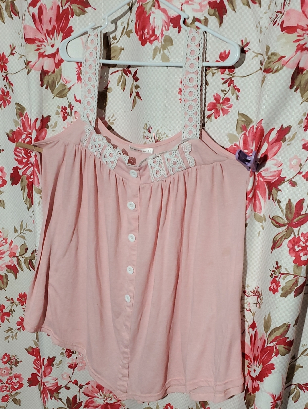 Rosegal Pink Lace-Trim False Button-Front Camisole Top 4x